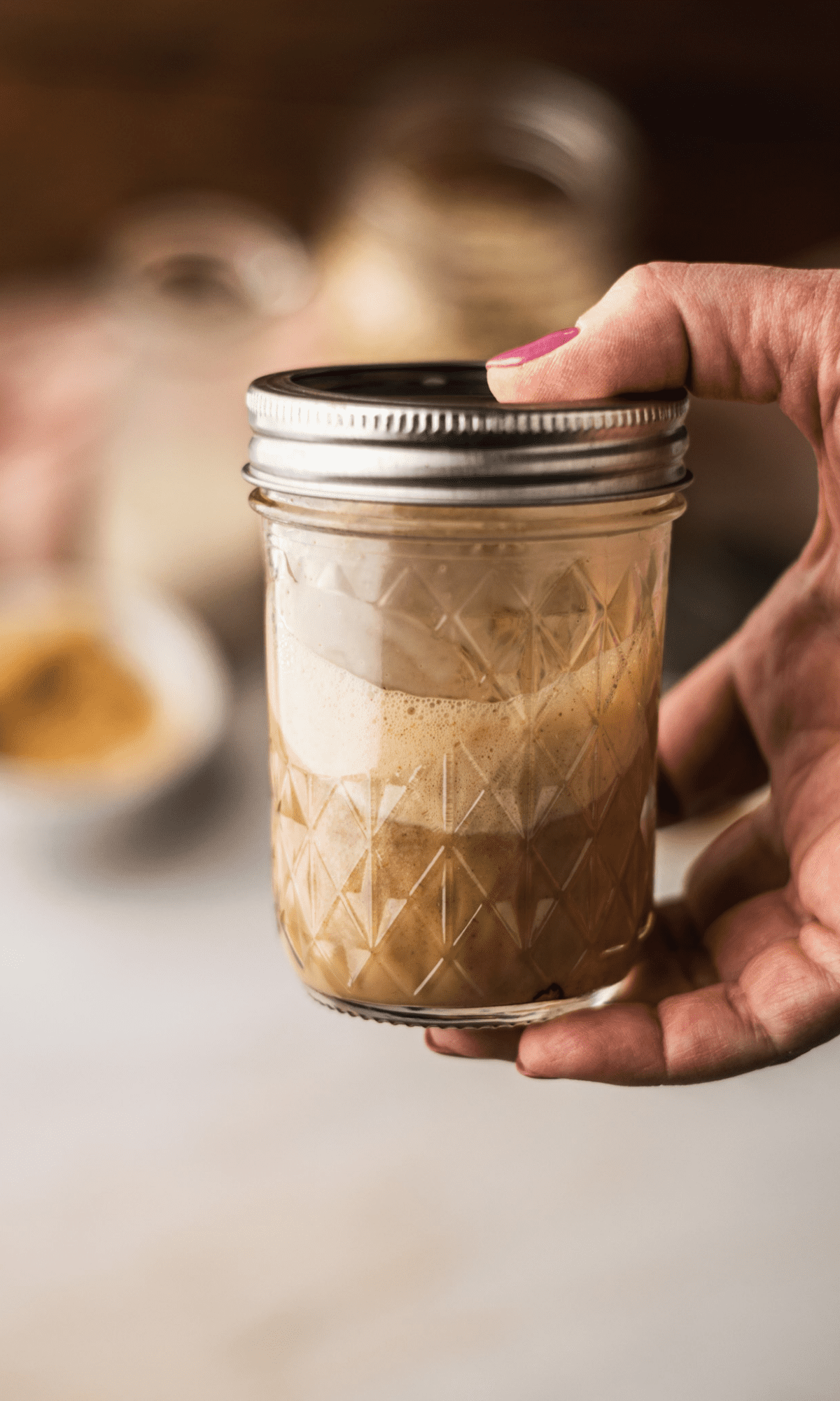 Shaken Coffee Overnight Oats in a mason jar.