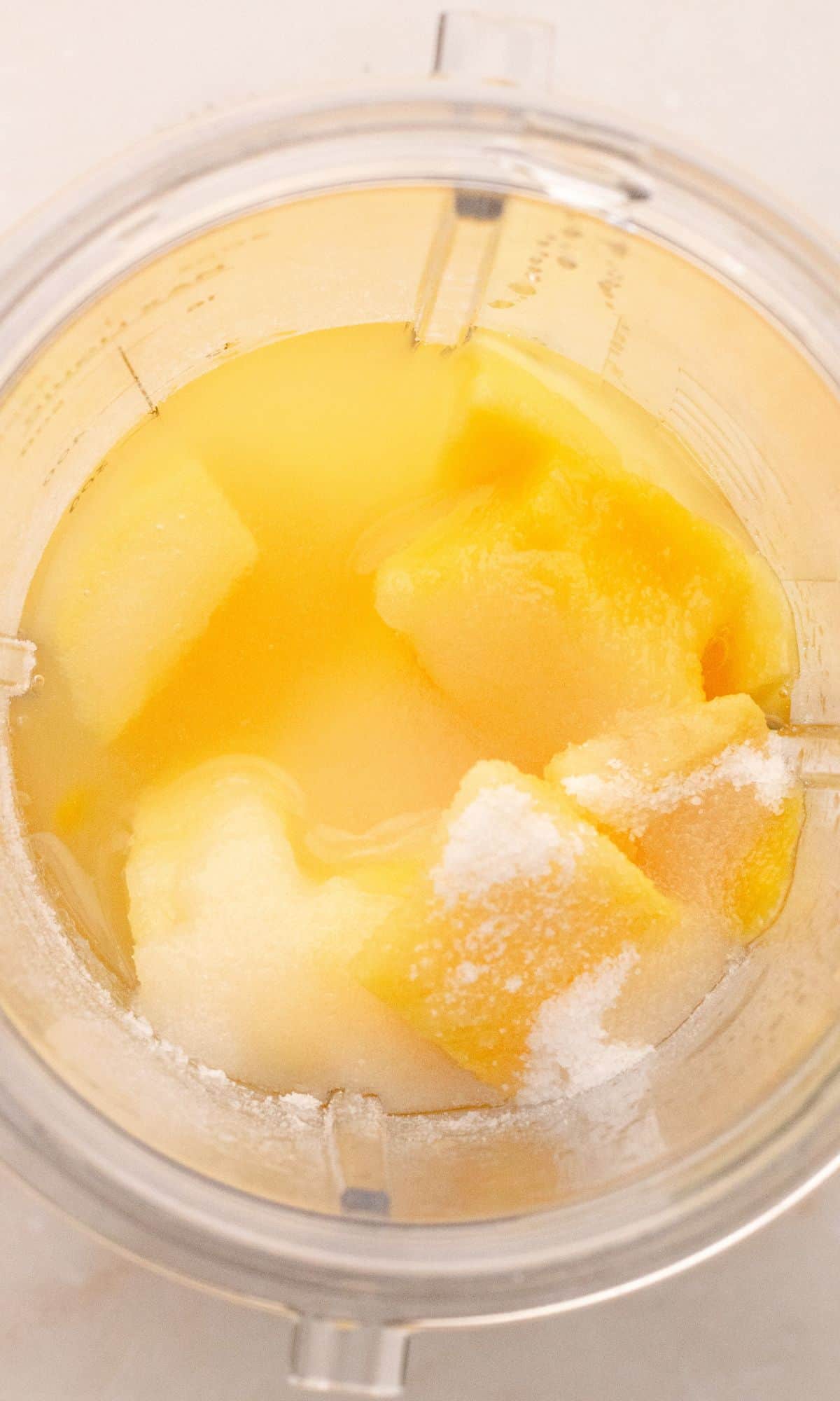 Mango puree ingredients in blender.