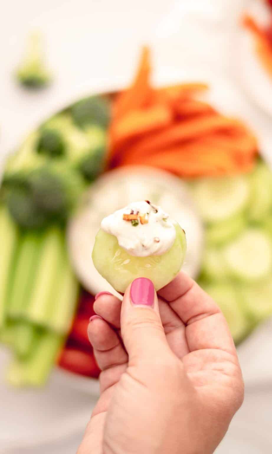 Creamy Veggie Dip with Sour Cream and Crispy Shallots Hey, Snickerdoodle!