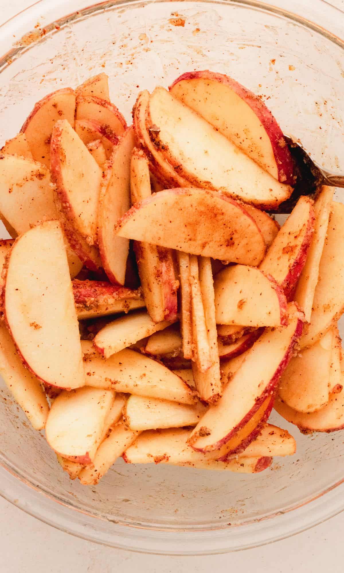Apple preparation for roasted apple and chicken panini.