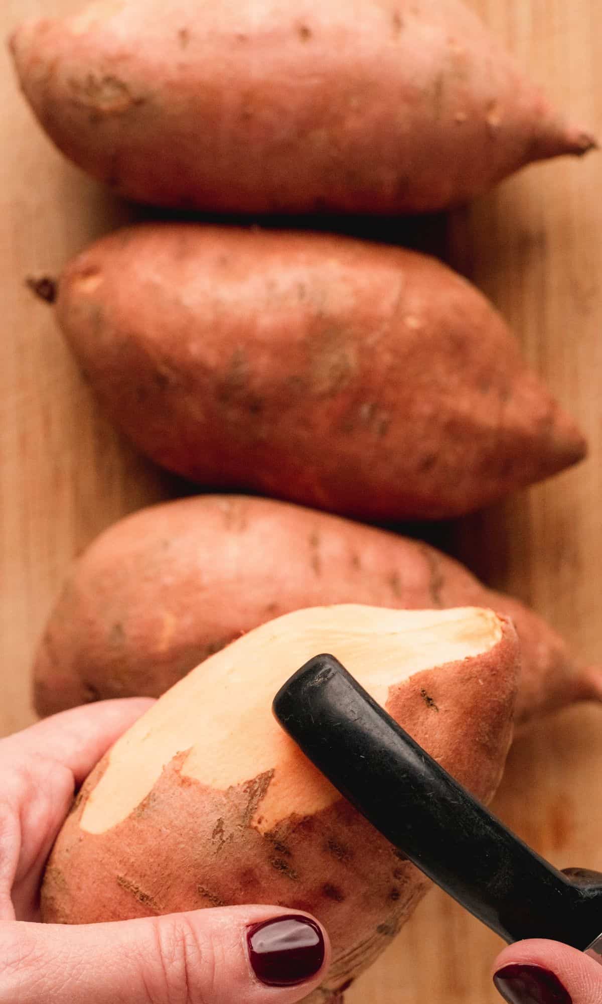 Hasselback sweet potato preparation.