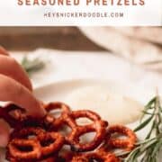 Sweet and savory pretzels on white plate.