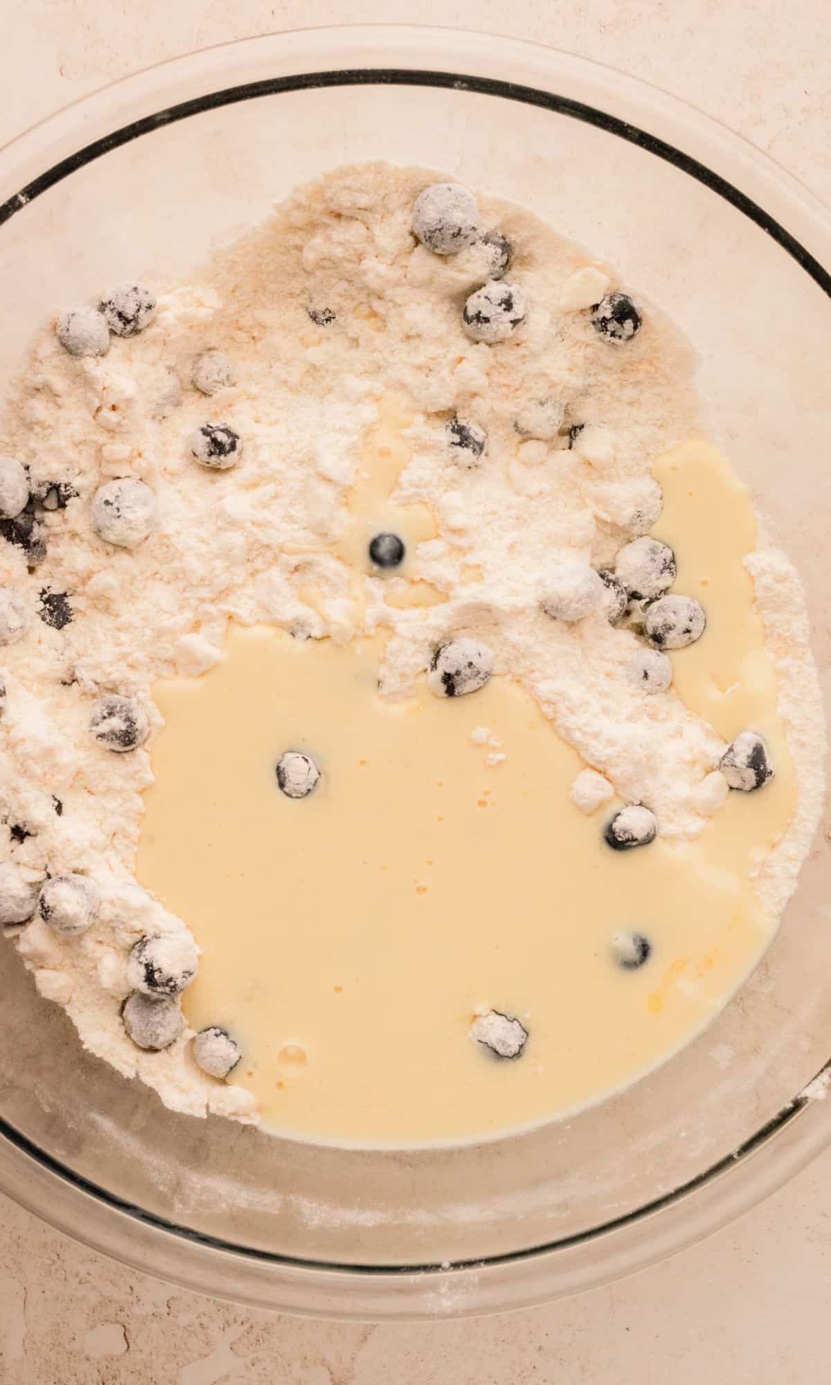 Blueberry scone dough preparation.