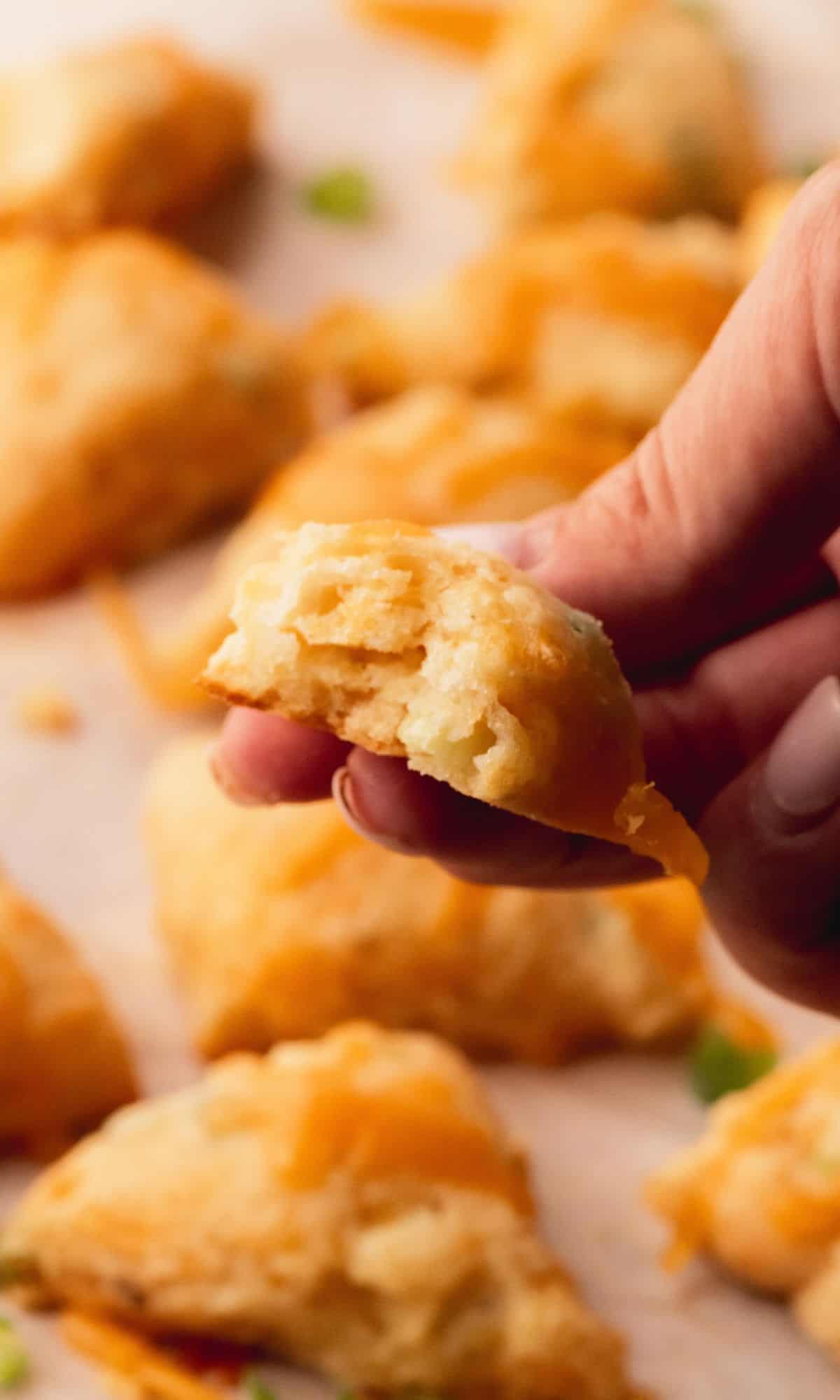 A split mini cheddar scone.