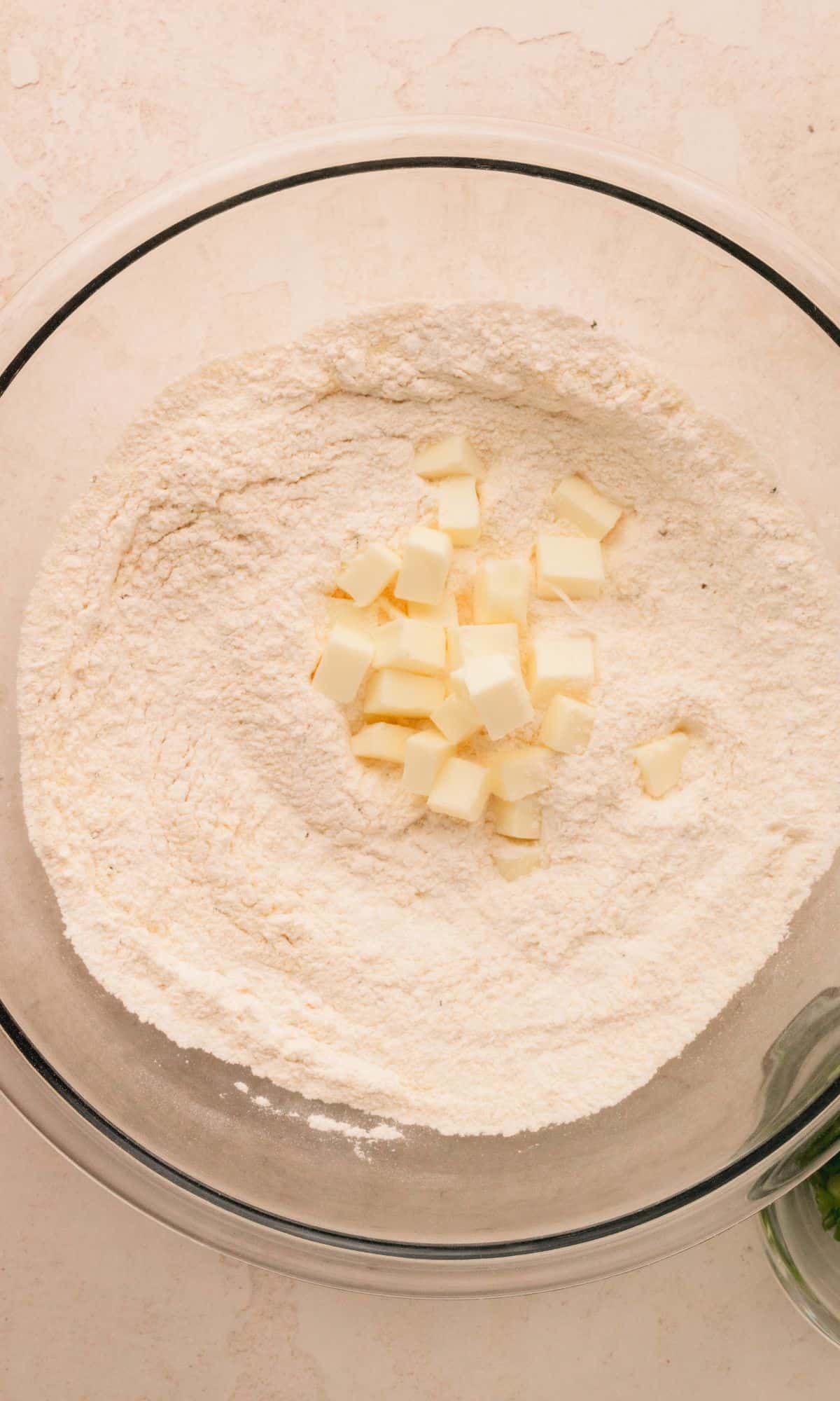 Mini cheddar scone dough preparation.
