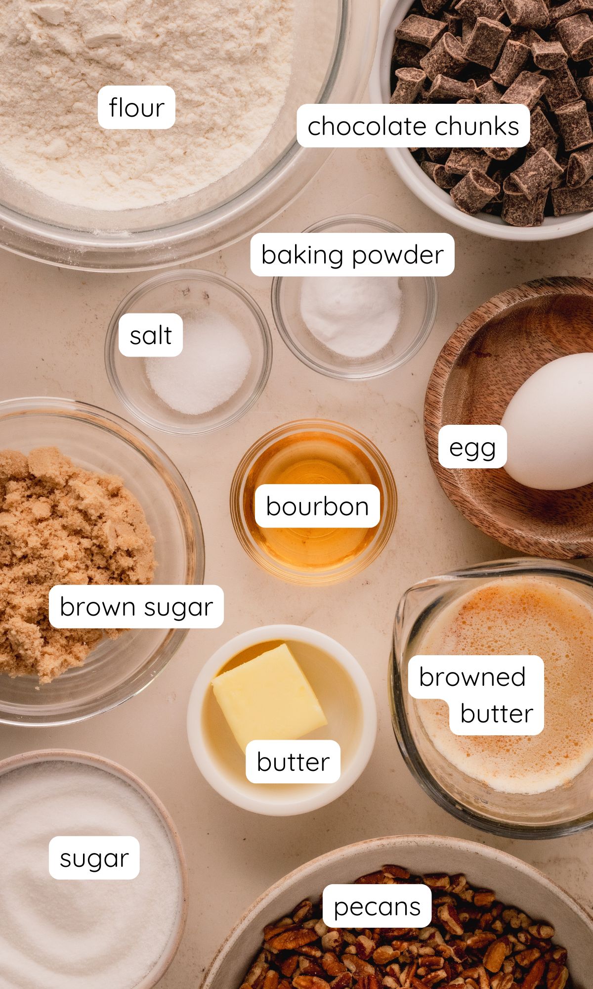 Chocolate chunk cookie ingredients.