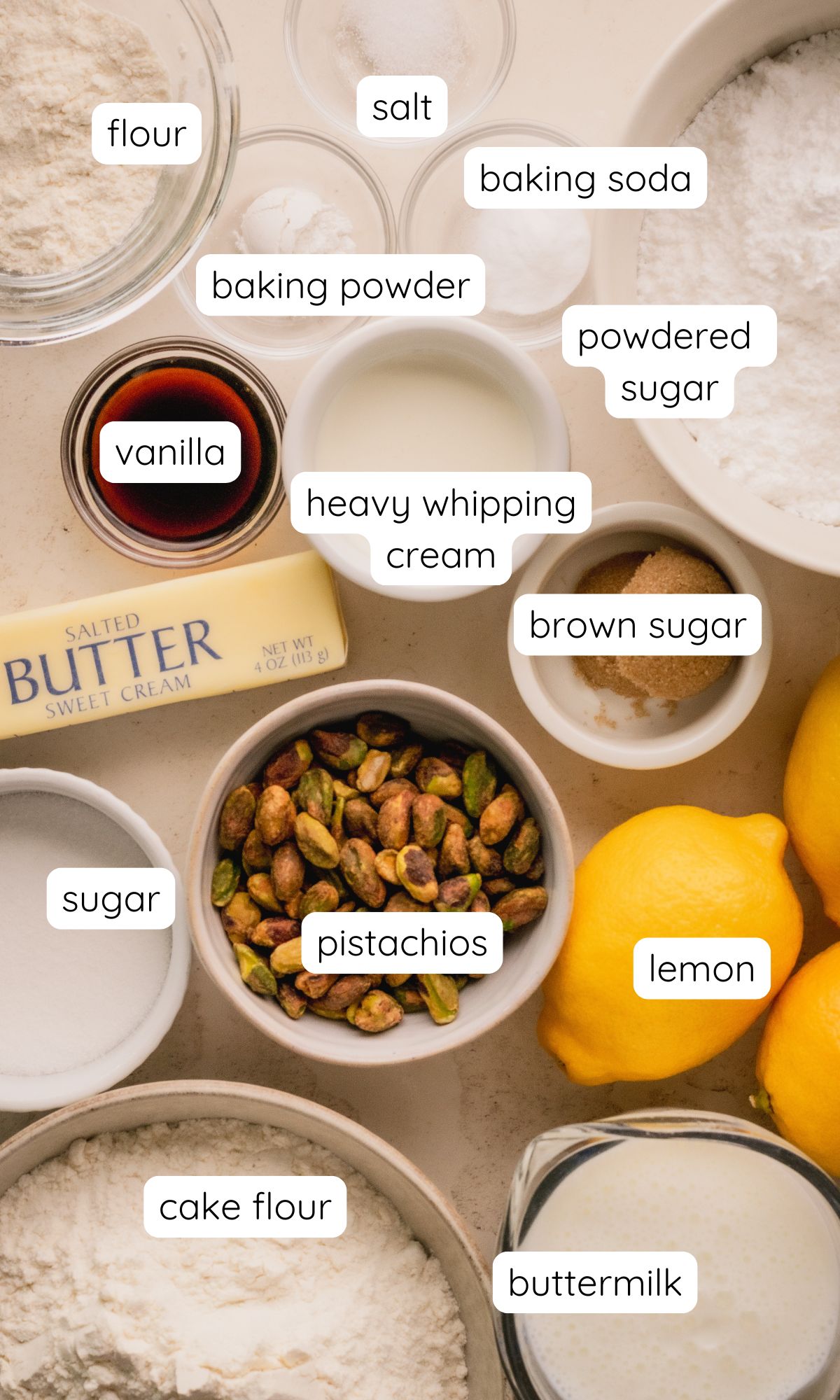 Ingredients for lemon cake.