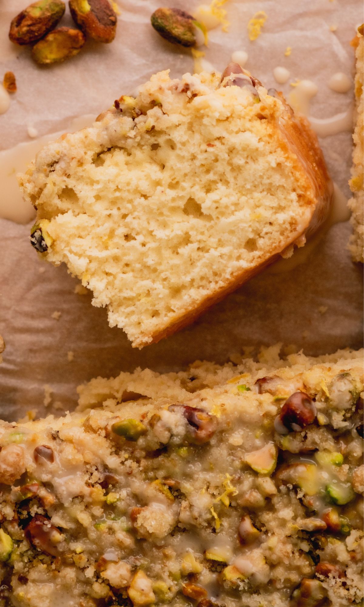A side view of a slice of cake.