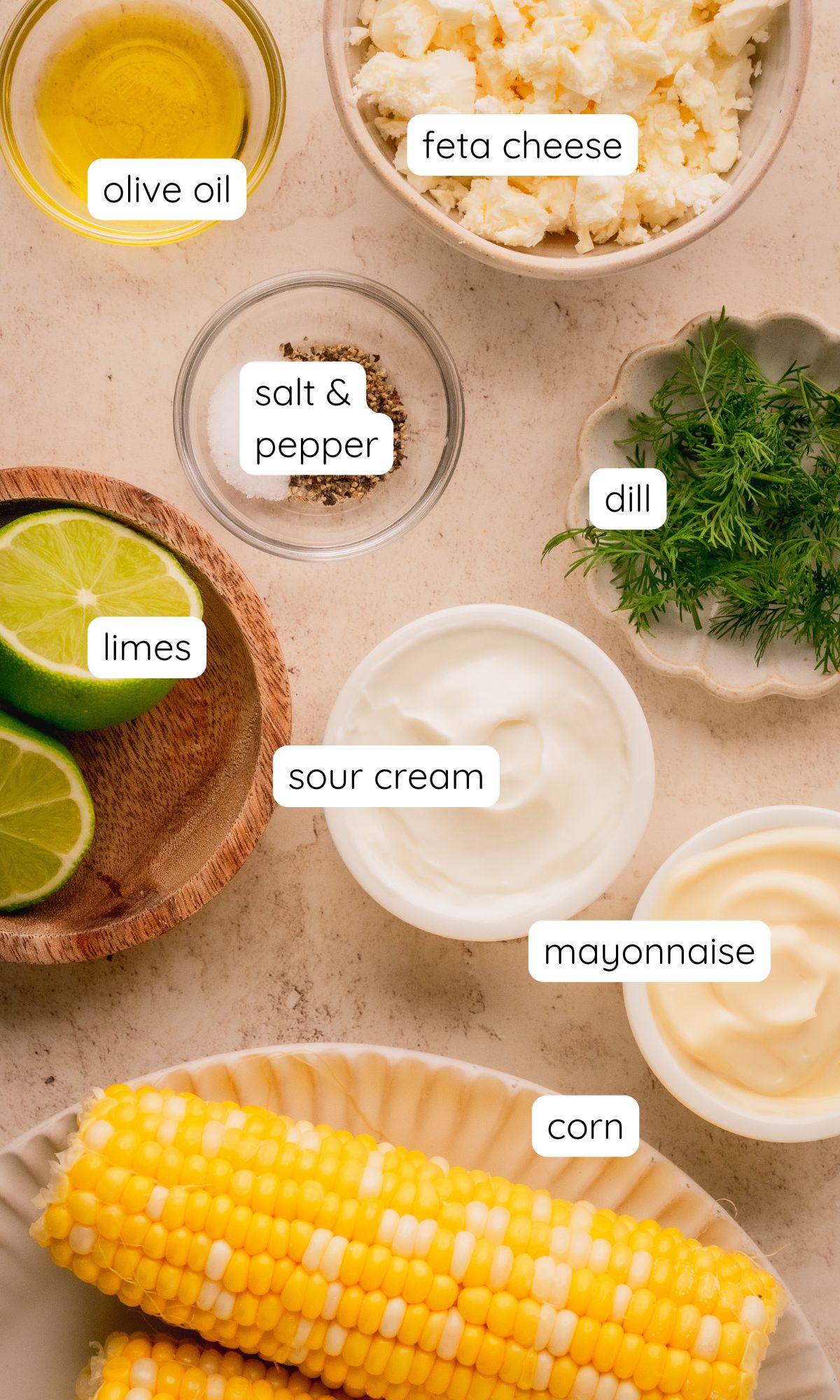 Corn salad ingredients.