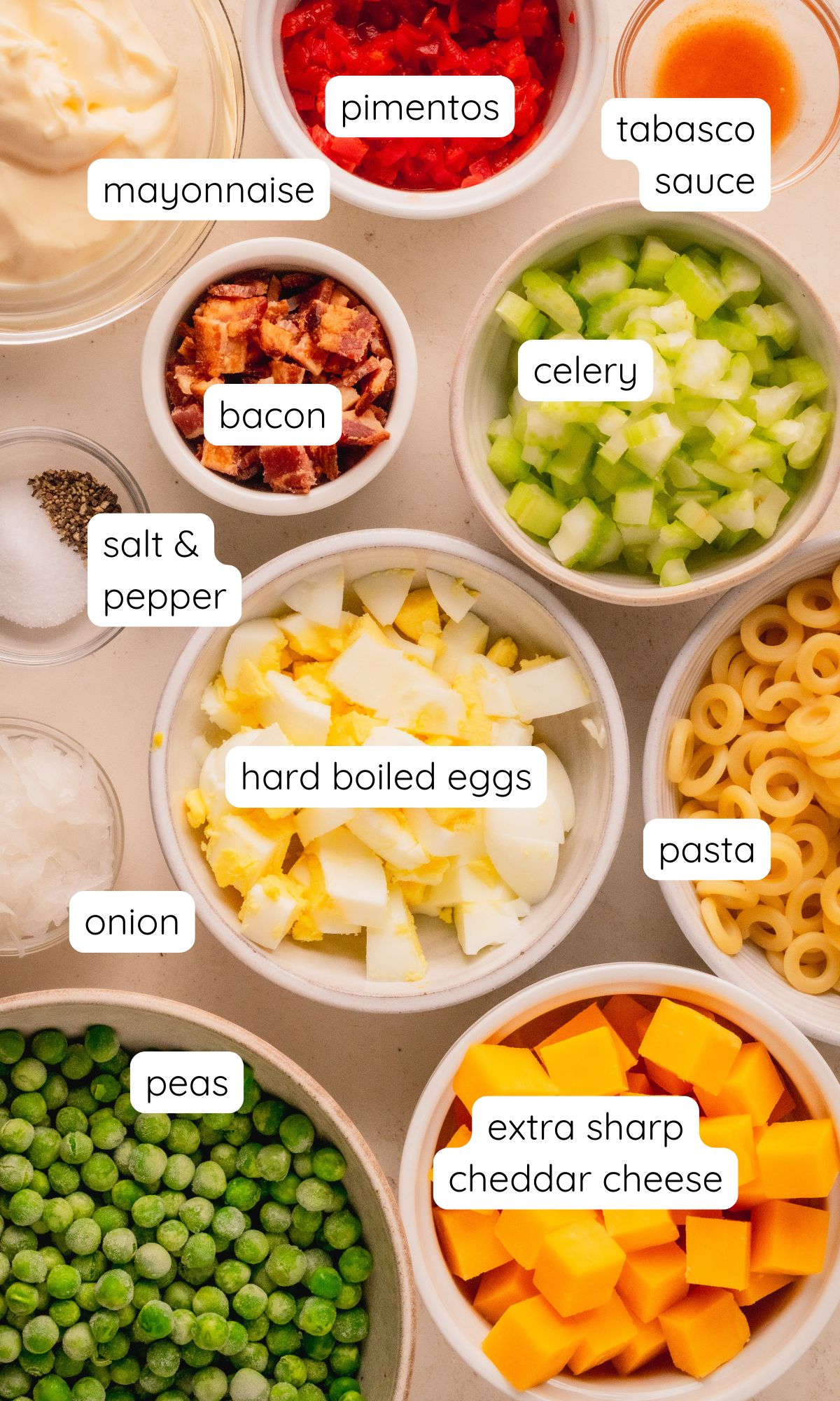 Pasta salad ingredients.