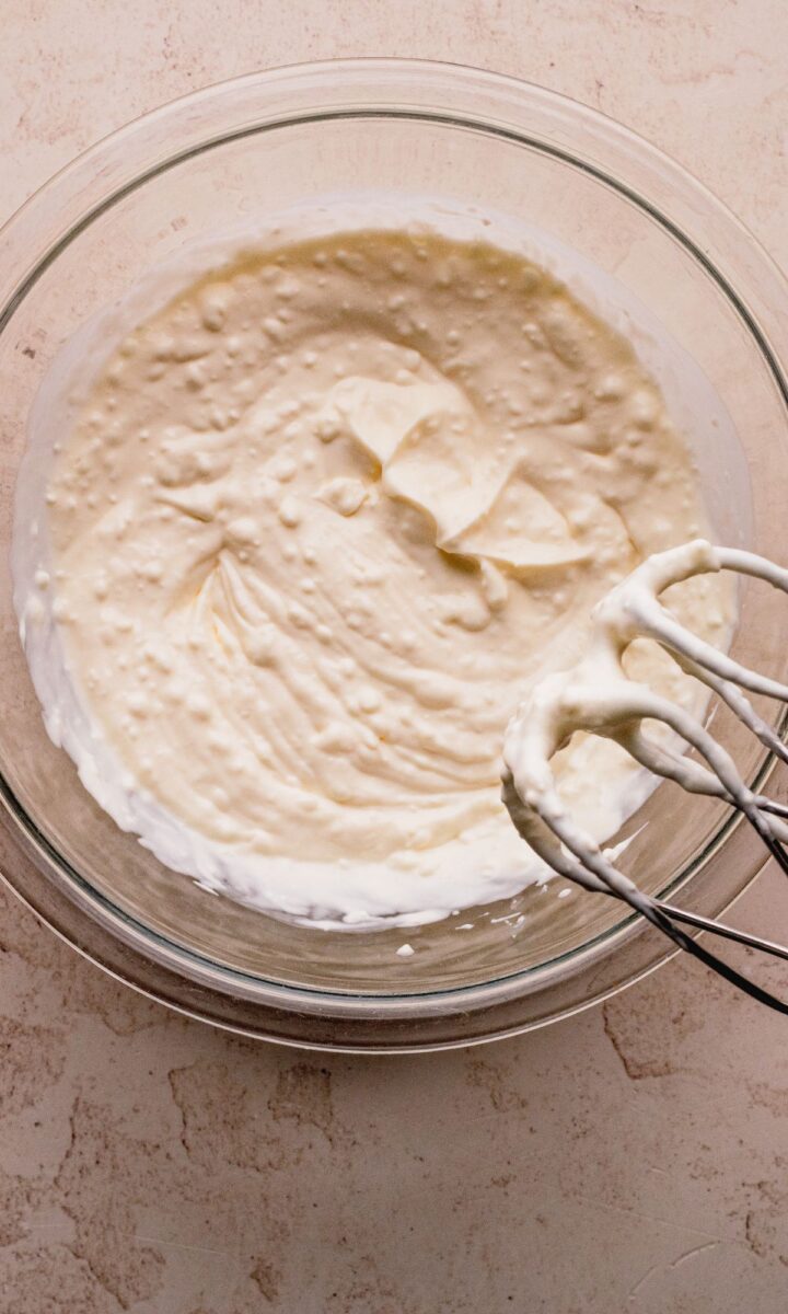 Pretzel dip preparation.