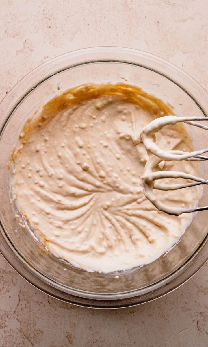 Pretzel dip preparation.