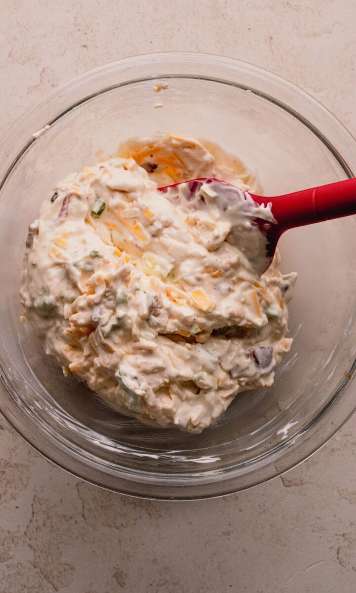 Pretzel dip mixed and ready for the refrigerator.