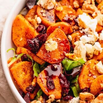 Sweet potato salad with goat cheese and dried cranberries.