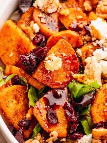 Sweet potato salad with goat cheese and dried cranberries.