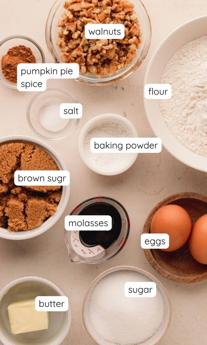 Ingredients for maple walnut spice cookies.