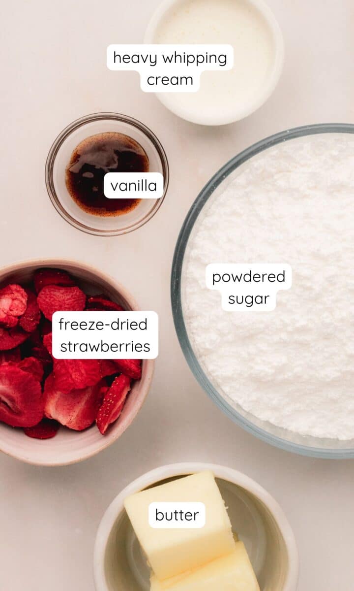 Ingredients for strawberry buttercream.