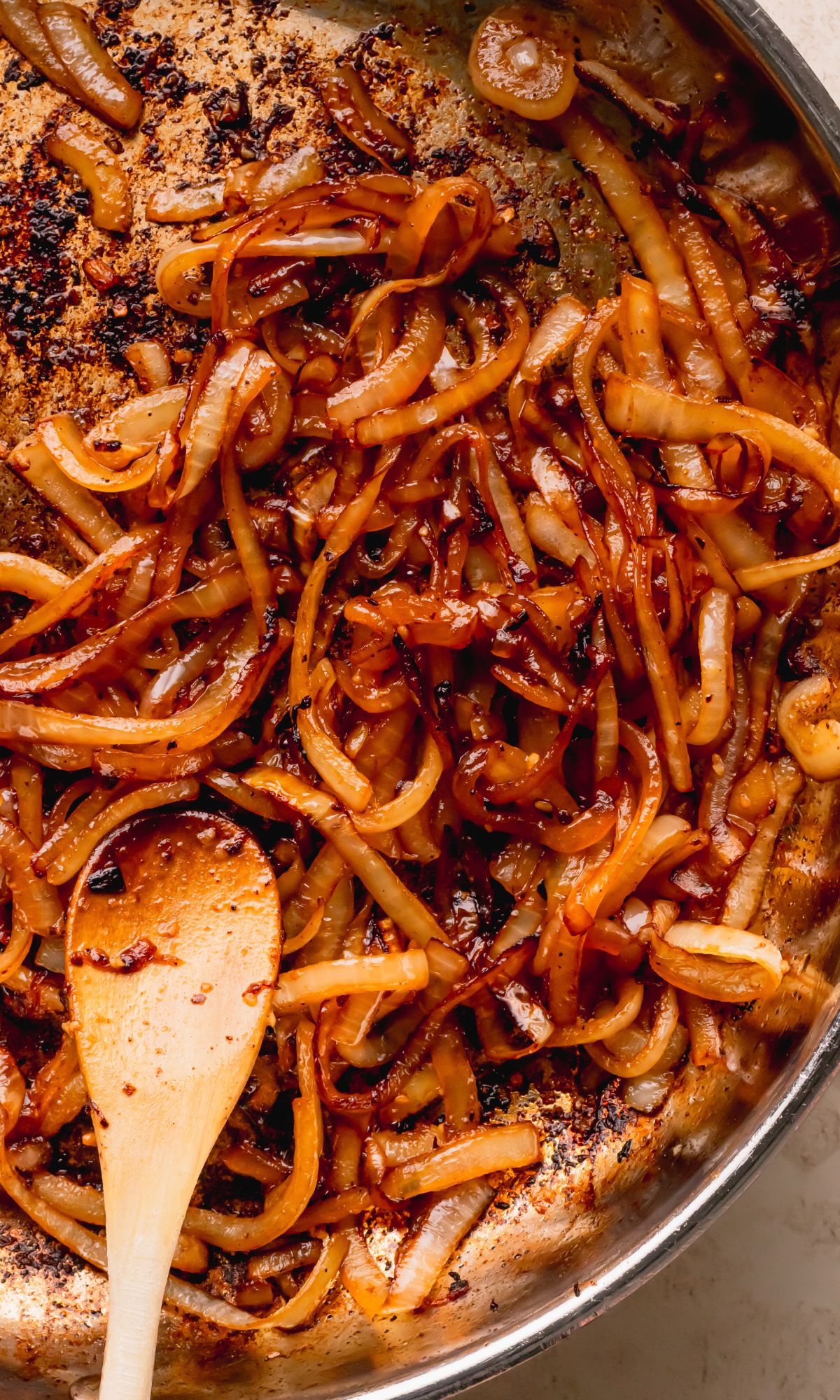 Caramelized onions in pan.