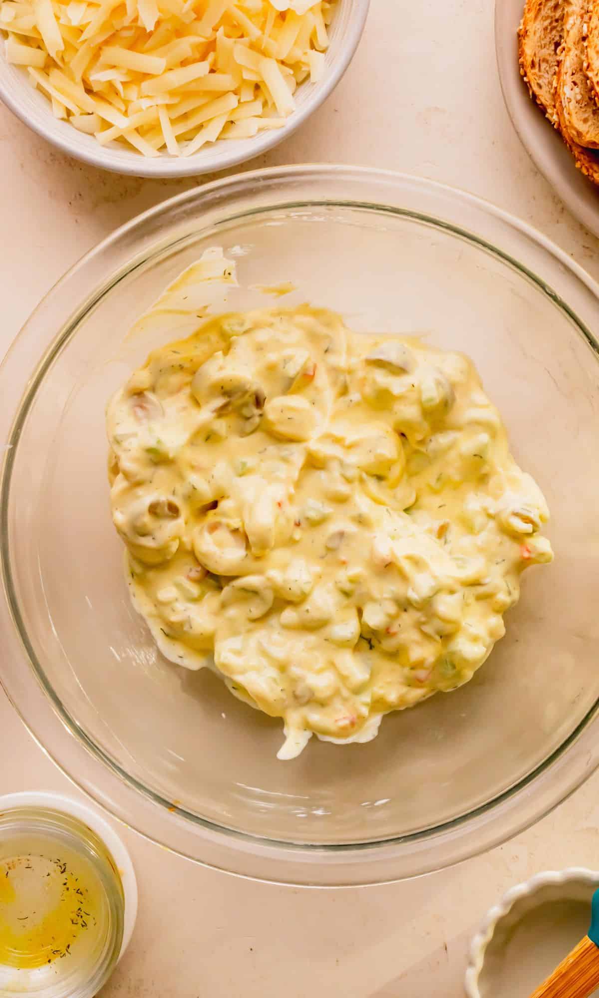 Tuna salad preparation.