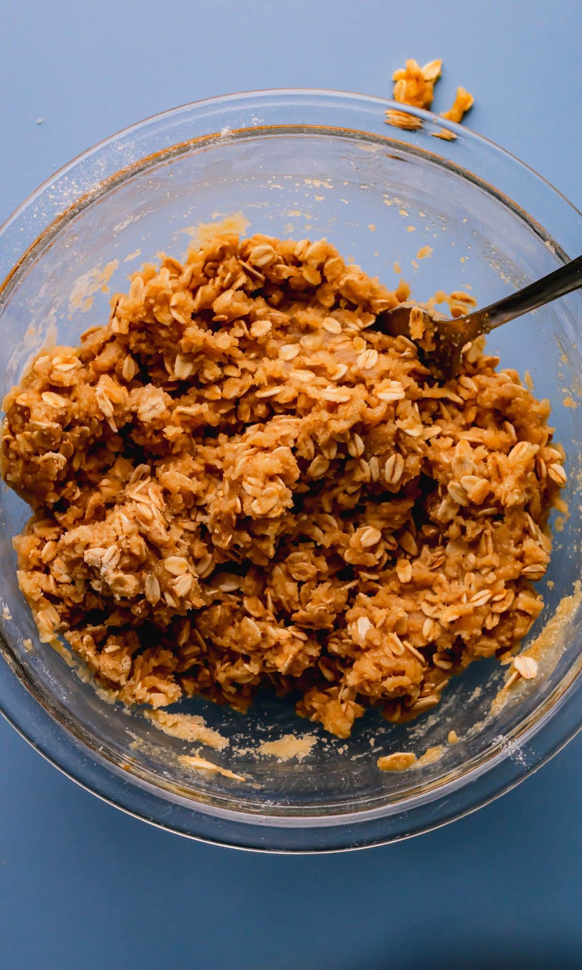 Oat mixture in a glass bowl.