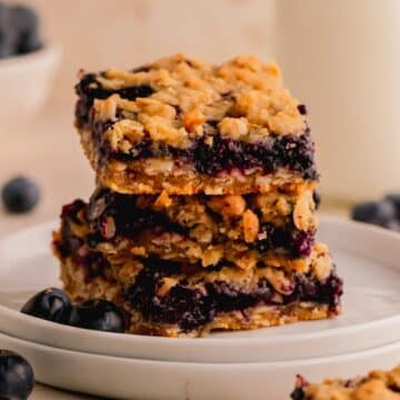 A stack of three blueberry oatmeal.