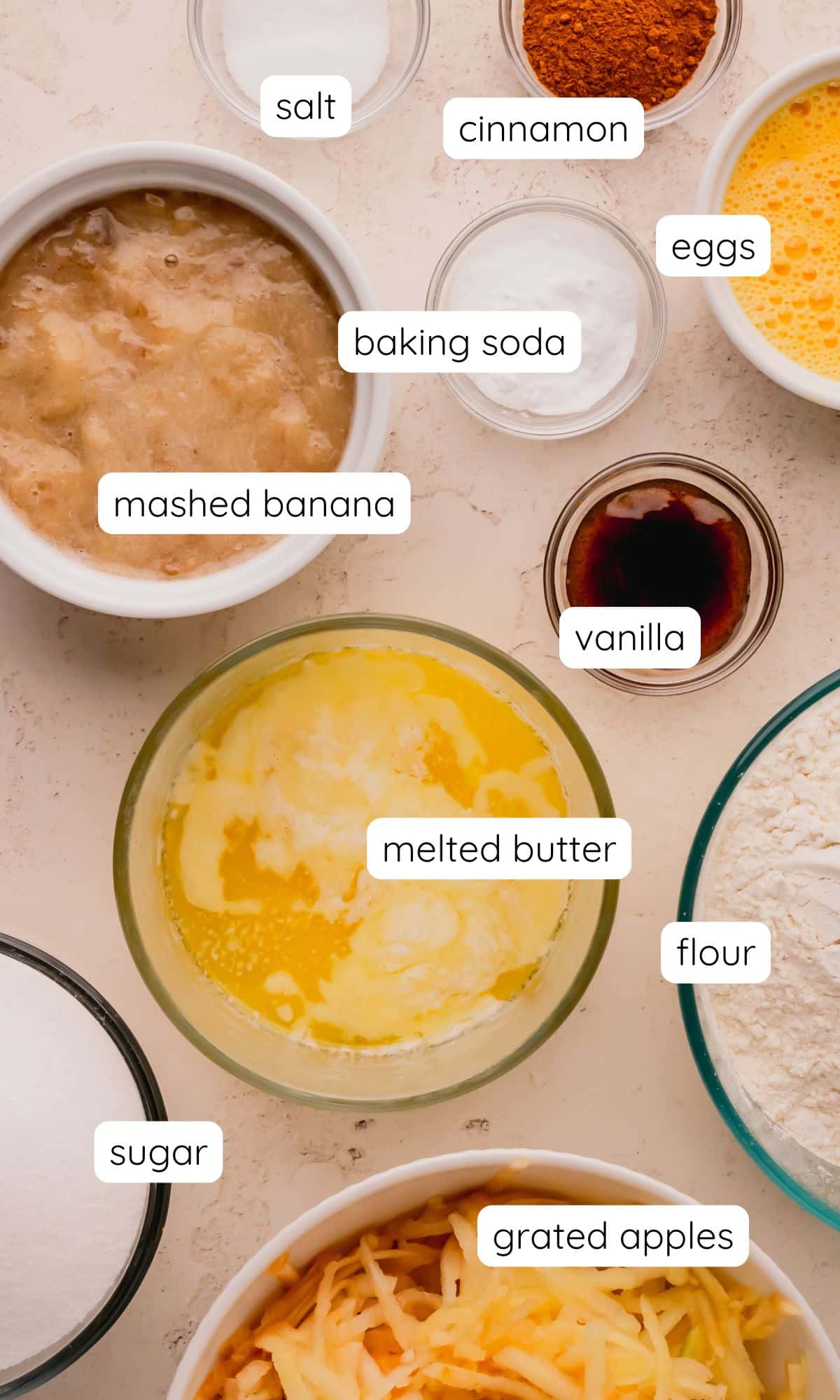 Apple banana bread ingredients.