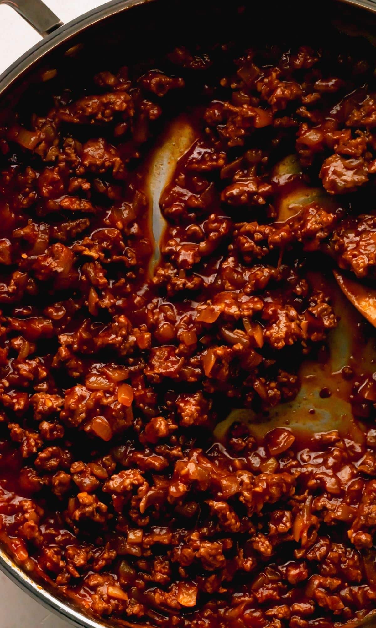 Sloppy joe mixture in a pan.
