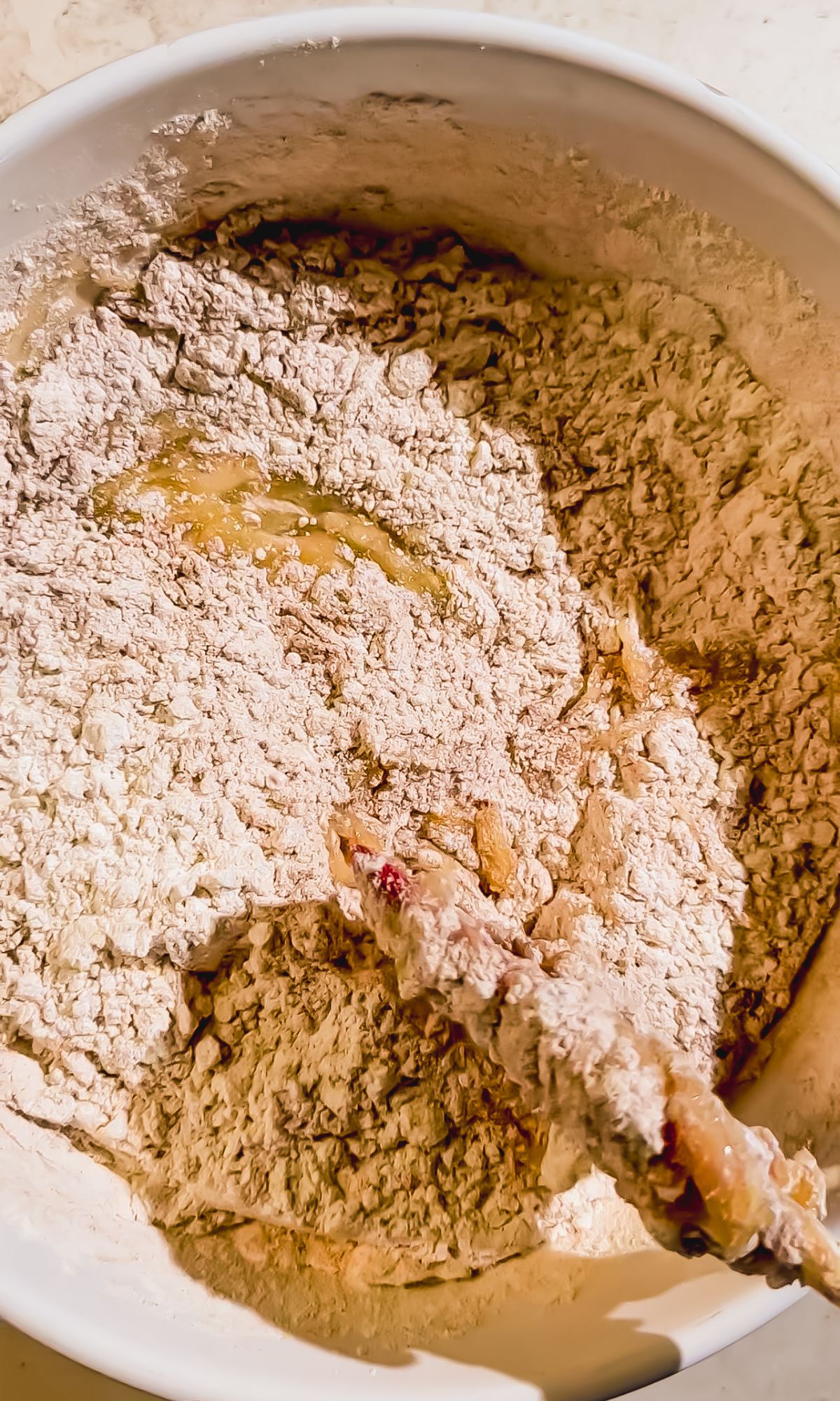 Apple banana bread in a bowl.