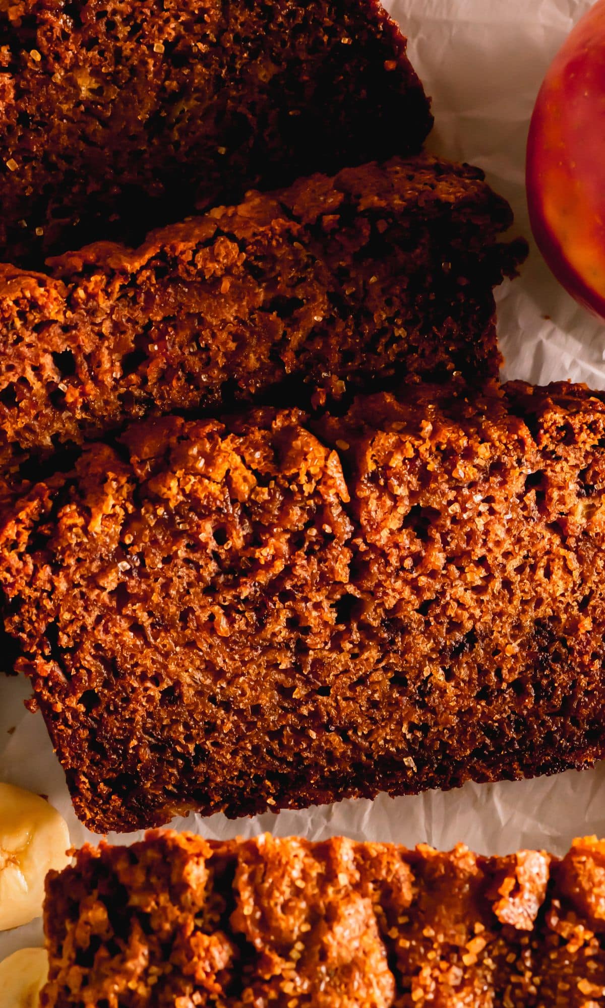 Sliced apple banana bread.