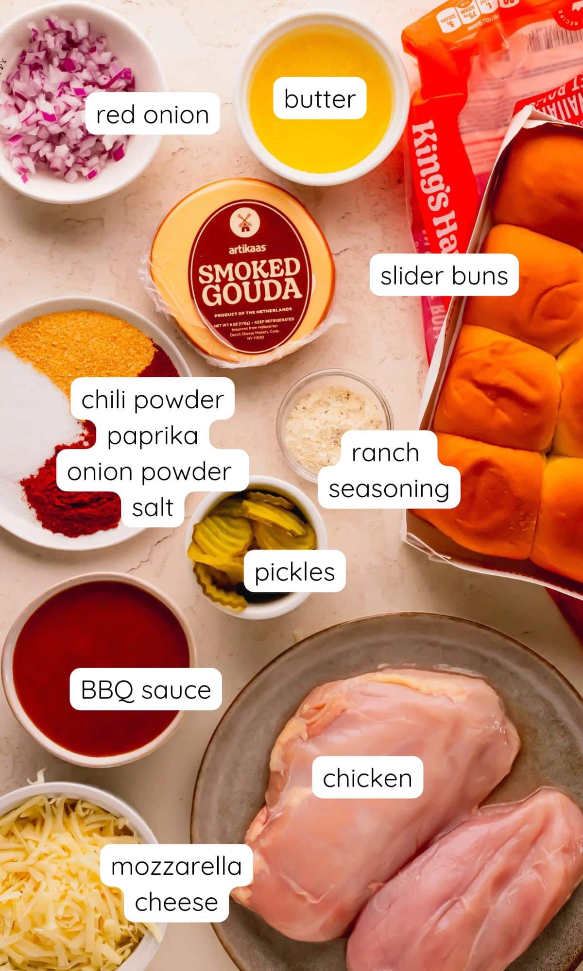 BBQ Chicken sliders ingredients.